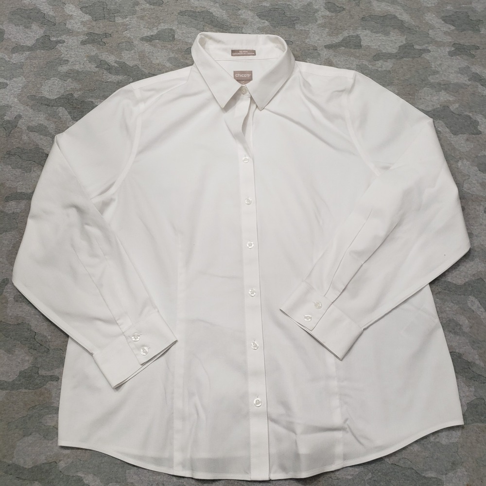 Chico's Top Womens 2 White No-Iron Long Sleeve Button-Up